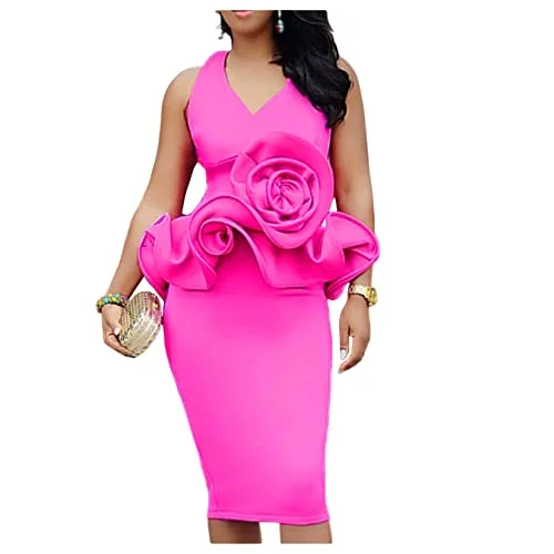 YonYeHong Women's Evening Dress V-Neck Slim Ruffle Party Dress Sleeveless Banquet Evening Gown Cocktail Tunics Luxurious premium YonYeHong Women's Evening Dress V-Neck Slim Ruffle Party Dress Sleeveless Banquet Evening Gown Cocktail Tunics Luxurious premium
