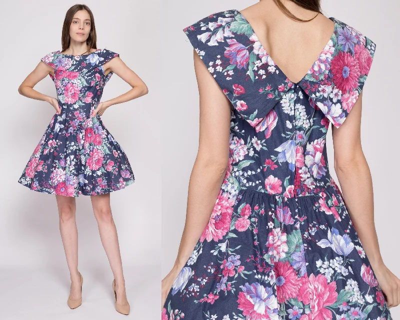 80s Floral Fit & Flare Sailor Collar Party Dress - Petite Medium Tunics Denim casual 80s Floral Fit & Flare Sailor Collar Party Dress - Petite Medium Tunics Denim casual