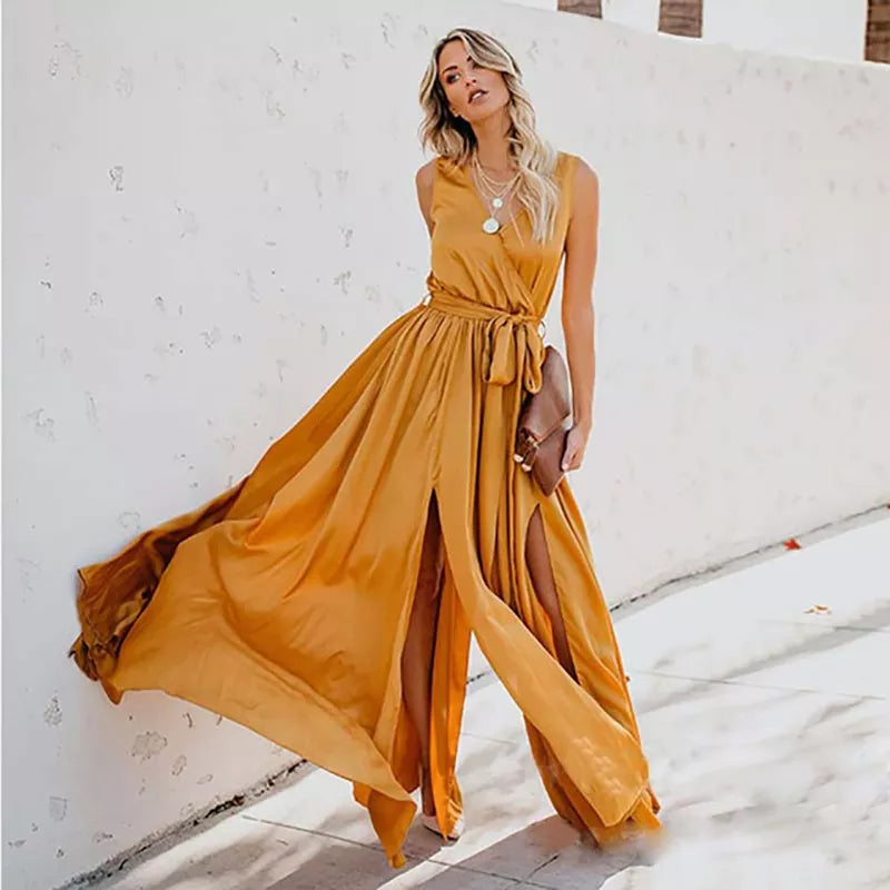 Women's Sexy V Neck Sleeveless Dress Lace Up Split Loose Long Maxi Dress Evening Party Dress Elegant Summer Beach Dress 2023 Peplum Ruffle Cocktail Women's Sexy V Neck Sleeveless Dress Lace Up Split Loose Long Maxi Dress Evening Party Dress Elegant Summer Beach Dress 2023 Peplum Ruffle Cocktail