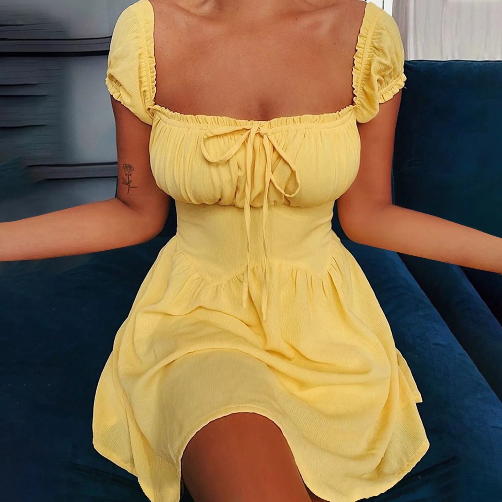 Summer Sexy Off Shoulder Bodycon Mini Dress Women HiGH Waist Casual Square Neck Tight Dress Bodycon Club Party Dress Robe Tunics Designer luxury Summer Sexy Off Shoulder Bodycon Mini Dress Women HiGH Waist Casual Square Neck Tight Dress Bodycon Club Party Dress Robe Tunics Designer luxury