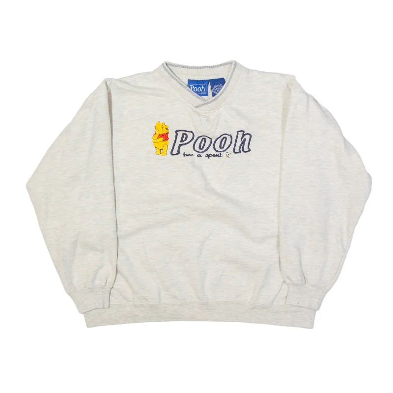 DISNEY Winnie The Pooh Sweatshirt Cream V-Neck Womens M Zip Hoodie Drawstring Kangaroo Pocket DISNEY Winnie The Pooh Sweatshirt Cream V-Neck Womens M Zip Hoodie Drawstring Kangaroo Pocket