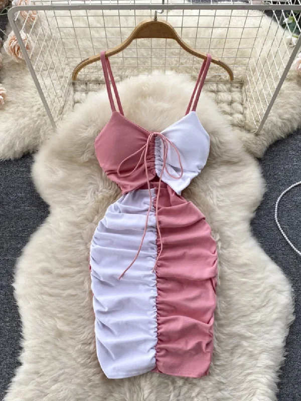 Foamlina Sexy Night Club Dress Women Summer Elegant Color Match Mini Bodycon Dress Strap Sleeveless Cut Out Ruched Party Dress A-Line Day Work Foamlina Sexy Night Club Dress Women Summer Elegant Color Match Mini Bodycon Dress Strap Sleeveless Cut Out Ruched Party Dress A-Line Day Work