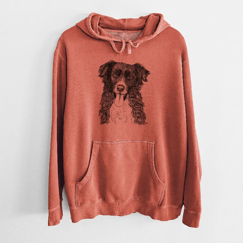 Bare Indi the Border Collie - Unisex Pigment Dyed Hoodie Hoodie with Lace Feminine Delicate
