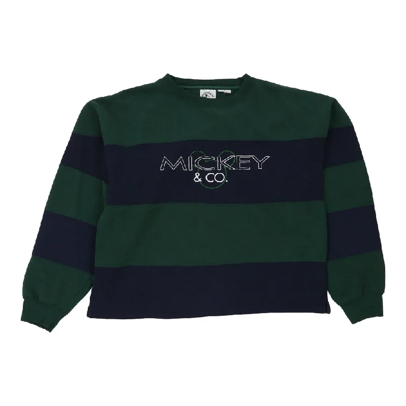 Mickey & Co. Disney Striped Sweatshirt - XL Green Cotton Blend Hoodie with Hem Detail Decorative Unique Mickey & Co. Disney Striped Sweatshirt - XL Green Cotton Blend Hoodie with Hem Detail Decorative Unique