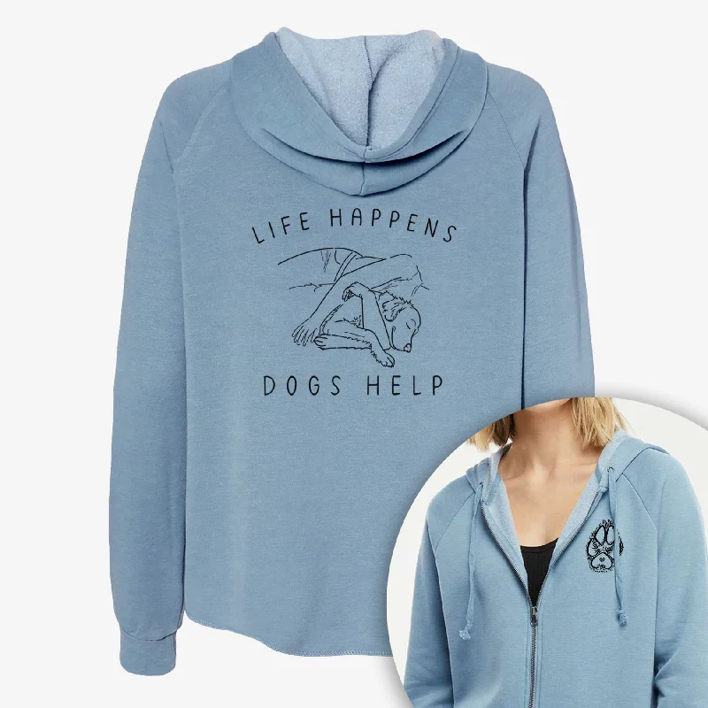 Life Happens Dogs Help - Golden Retriever - Women's Cali Wave Zip-Up Sweatshirt Hoodie with Longline Fit Extended Stylish Life Happens Dogs Help - Golden Retriever - Women's Cali Wave Zip-Up Sweatshirt Hoodie with Longline Fit Extended Stylish