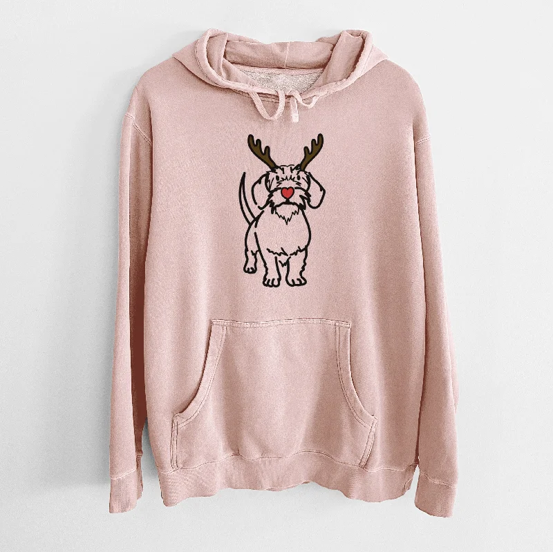 Red Nose Wire Dachshund - Henry - Unisex Pigment Dyed Hoodie Hoodie with High-Low Hem Asymmetrical Trendy Red Nose Wire Dachshund - Henry - Unisex Pigment Dyed Hoodie Hoodie with High-Low Hem Asymmetrical Trendy
