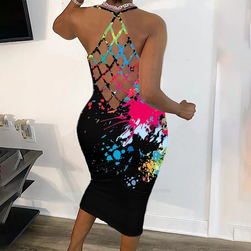 Splicing Fishnet Backless Sleeveless Skinny Maxi Dress Elegant Women Evening Party Dresses Print Bodycon Sheath Clubwear Robes Tunics Satin smooth Splicing Fishnet Backless Sleeveless Skinny Maxi Dress Elegant Women Evening Party Dresses Print Bodycon Sheath Clubwear Robes Tunics Satin smooth