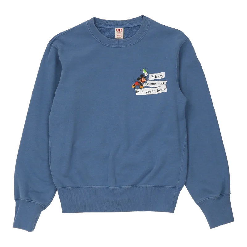Mickey Mouse Uniqlo X Disney Cartoon Sweatshirt - 2XS Blue Cotton Blend Hoodie with Elastic Waist Stretchable Comfortable Mickey Mouse Uniqlo X Disney Cartoon Sweatshirt - 2XS Blue Cotton Blend Hoodie with Elastic Waist Stretchable Comfortable
