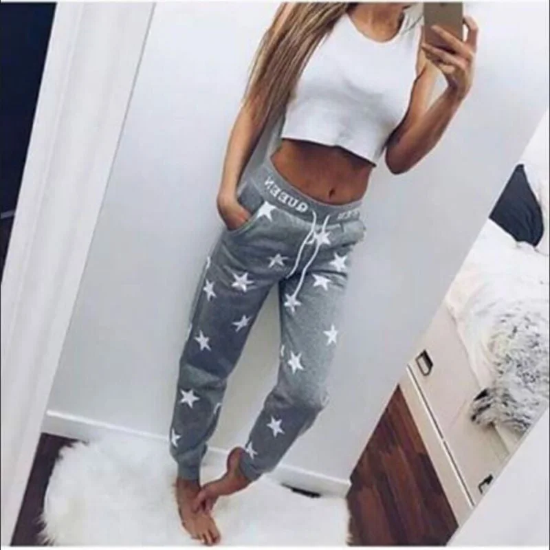 Loose Pants Women Star Printed Fashion Tee Casual Pants High Long Formal Dress Pants