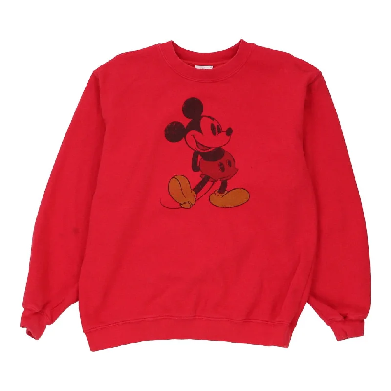 Mickey Mouse Disney Cartoon Sweatshirt - Medium Red Cotton Blend Hoodie with Drawstring Waist Adjustable Fitted Mickey Mouse Disney Cartoon Sweatshirt - Medium Red Cotton Blend Hoodie with Drawstring Waist Adjustable Fitted