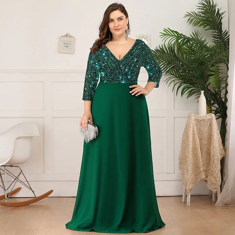 Plus Size Dresses for Women 2023 Elegant Sequin Chiffon Evening Party Dress Fashion Maxi Formal Wedding Luxury Cocktail Vestidos Pleated Skirt Elegant Plus Size Dresses for Women 2023 Elegant Sequin Chiffon Evening Party Dress Fashion Maxi Formal Wedding Luxury Cocktail Vestidos Pleated Skirt Elegant