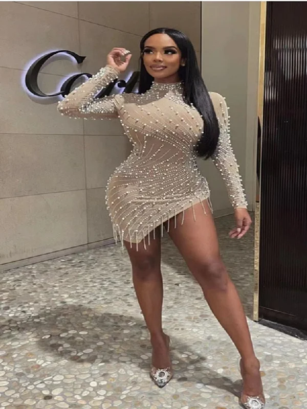 High Quality Celebrity Nude Long Sleeve Beading Bodycon Dress Elegant Club Party Dress Vestidos Tunics Modern contemporary High Quality Celebrity Nude Long Sleeve Beading Bodycon Dress Elegant Club Party Dress Vestidos Tunics Modern contemporary
