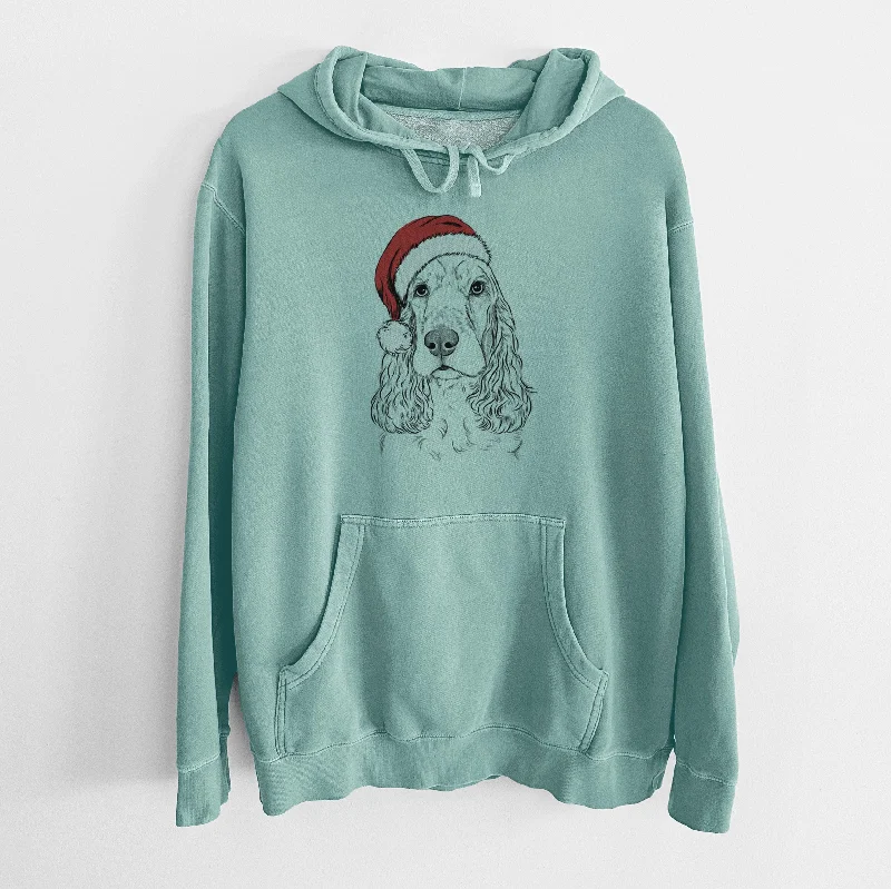 Santa Hat Henry the English Cocker Spaniel - Unisex Pigment Dyed Hoodie Hoodie with Strings Custom Fit Adjustable Santa Hat Henry the English Cocker Spaniel - Unisex Pigment Dyed Hoodie Hoodie with Strings Custom Fit Adjustable