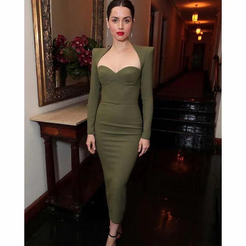 2023 New Summer Women Long Sleeved Bandage Dress Sexy V Neck Slim Midi Celebrity Night Show Bodycon Club Party Dresses Vestidos Tunics Yoga stretchy 2023 New Summer Women Long Sleeved Bandage Dress Sexy V Neck Slim Midi Celebrity Night Show Bodycon Club Party Dresses Vestidos Tunics Yoga stretchy