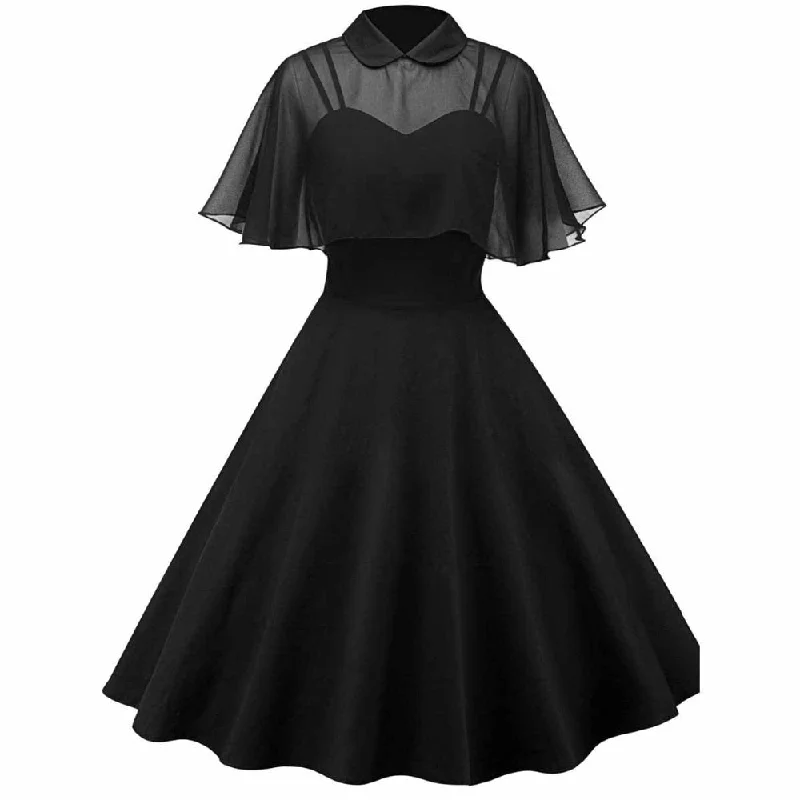 Women Vintage Gothic Cape Black Dress 2023 Autumn Two Piece Mesh Cloak Sleeves Peter Pan Collar Elegant Retro Goth Party Dresses Tunics Occasion special Women Vintage Gothic Cape Black Dress 2023 Autumn Two Piece Mesh Cloak Sleeves Peter Pan Collar Elegant Retro Goth Party Dresses Tunics Occasion special