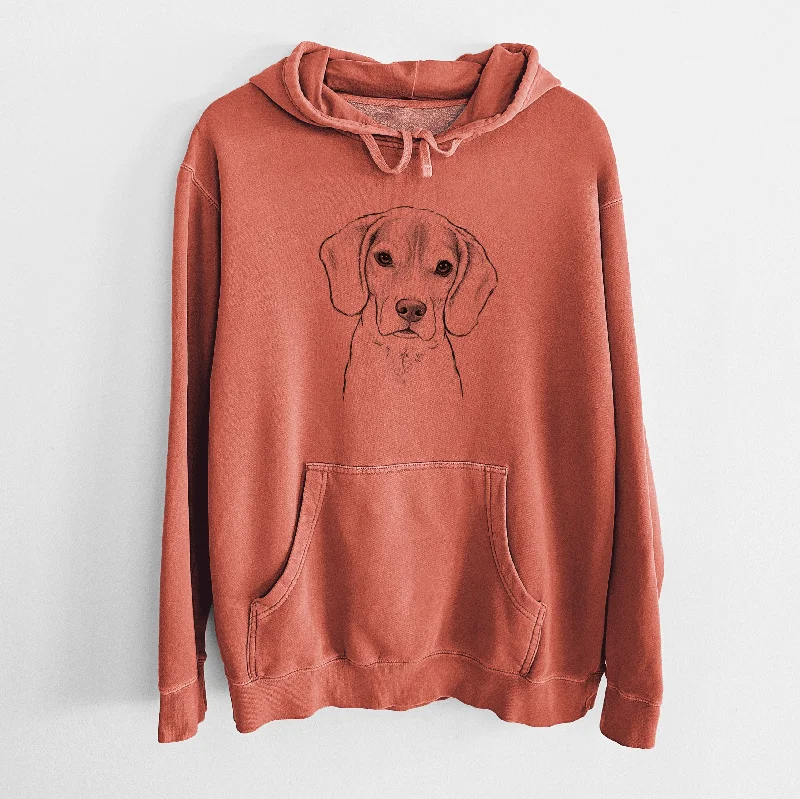 Bare Thea the Beagle - Unisex Pigment Dyed Hoodie Hoodie with Drawstring Waist Adjustable Fitted Bare Thea the Beagle - Unisex Pigment Dyed Hoodie Hoodie with Drawstring Waist Adjustable Fitted