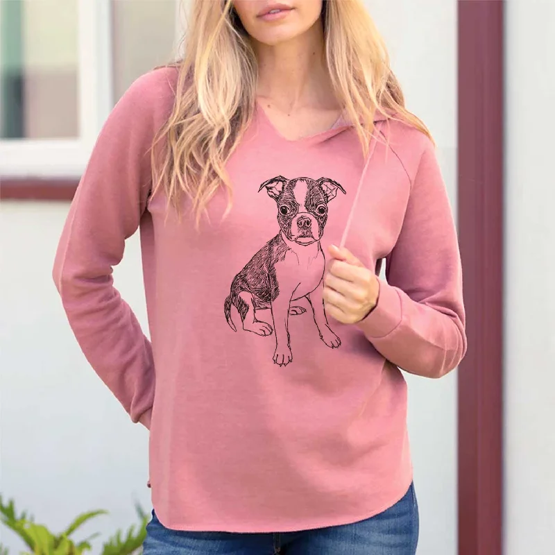 Doodled Zoey the Boston Terrier - Cali Wave Hooded Sweatshirt Hoodie with Hem Applique Textured Unique Doodled Zoey the Boston Terrier - Cali Wave Hooded Sweatshirt Hoodie with Hem Applique Textured Unique