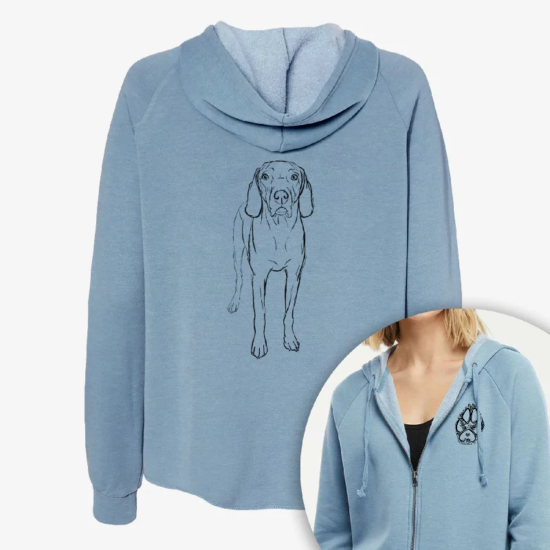 Doodled Hildy the Weimaraner - Women's Cali Wave Zip-Up Sweatshirt Hoodie with Slim Fit Tailored Modern Doodled Hildy the Weimaraner - Women's Cali Wave Zip-Up Sweatshirt Hoodie with Slim Fit Tailored Modern