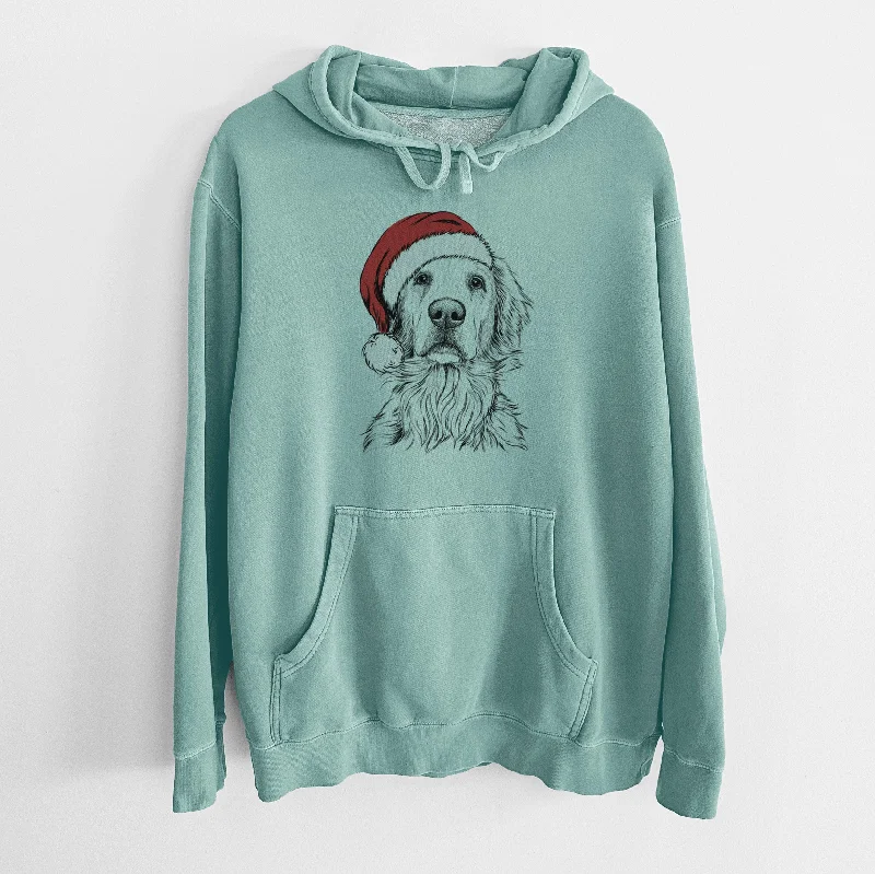 Santa Hat Jake aroni the Golden Retriever - Unisex Pigment Dyed Hoodie Hoodie with Strings Custom Fit Adjustable
