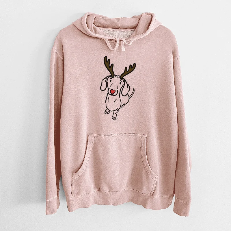 Red Nose Dachshund - Moxie - Unisex Pigment Dyed Hoodie Hoodie with Hem Detail Decorative Unique Red Nose Dachshund - Moxie - Unisex Pigment Dyed Hoodie Hoodie with Hem Detail Decorative Unique