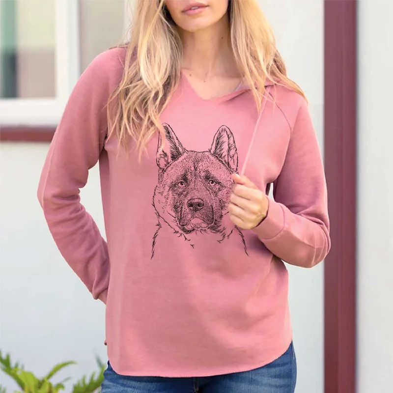 Bo the American Akita - Cali Wave Hooded Sweatshirt Hoodie with Hem Raw Edge Edgy Unfinished Bo the American Akita - Cali Wave Hooded Sweatshirt Hoodie with Hem Raw Edge Edgy Unfinished
