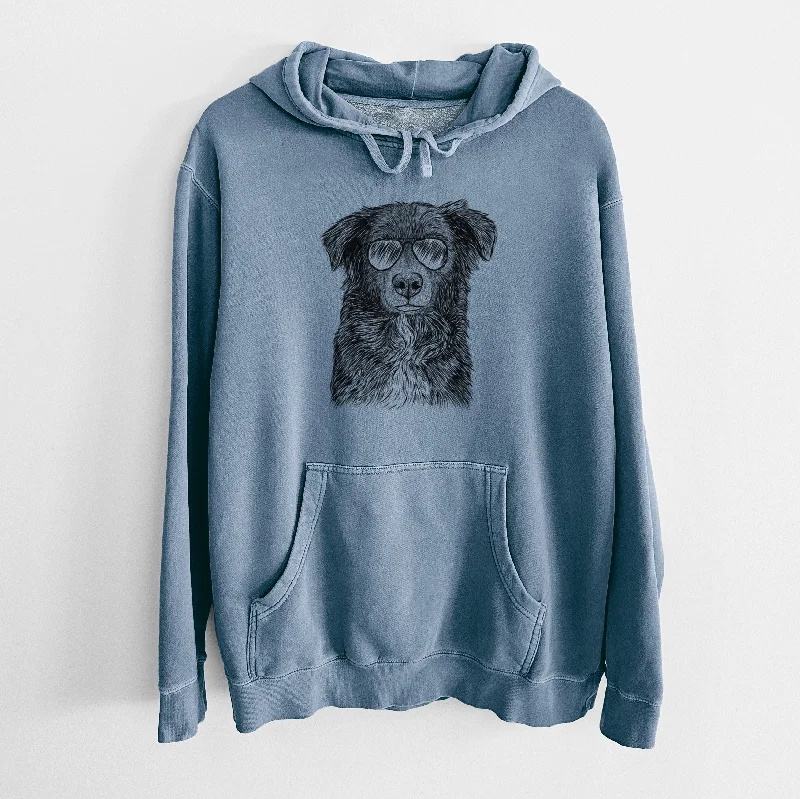 Aviator Pixel the Australian Shepherd - Unisex Pigment Dyed Hoodie Hoodie with V-Neck Classic Versatile Aviator Pixel the Australian Shepherd - Unisex Pigment Dyed Hoodie Hoodie with V-Neck Classic Versatile