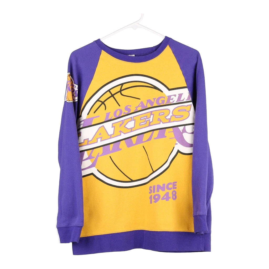 Lakers Hardwood Classics Nba NBA Sweatshirt - Large Block Colour Cotton Blend Hoodie with Hem Lace Feminine Delicate Lakers Hardwood Classics Nba NBA Sweatshirt - Large Block Colour Cotton Blend Hoodie with Hem Lace Feminine Delicate