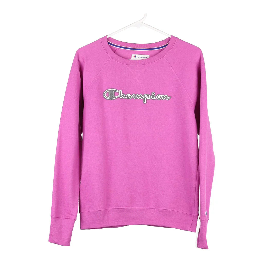 Champion Spellout Sweatshirt - Small Pink Cotton Blend Hoodie with Print Artistic Unique Champion Spellout Sweatshirt - Small Pink Cotton Blend Hoodie with Print Artistic Unique