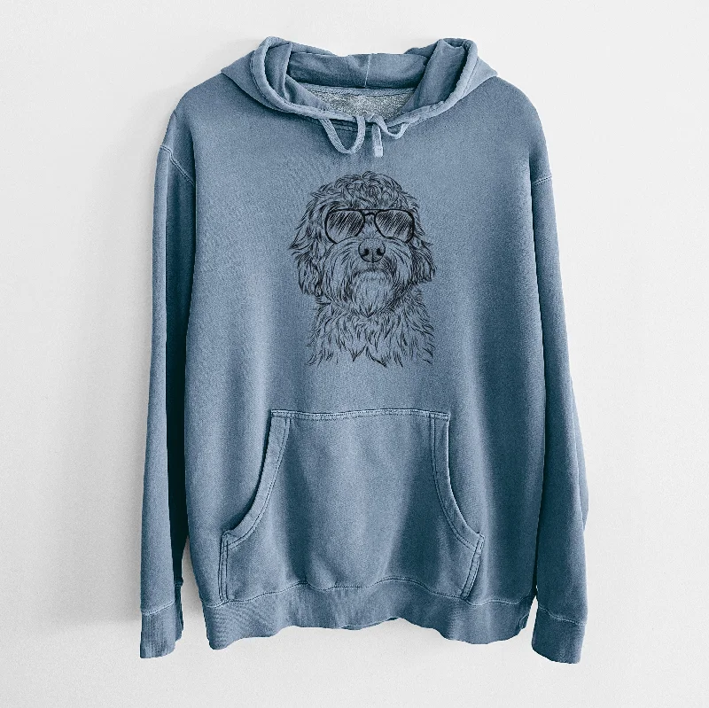 Aviator Huckleberry the Australian Labradoodle - Unisex Pigment Dyed Hoodie Hoodie with Raw Hem Edgy Unfinished Aviator Huckleberry the Australian Labradoodle - Unisex Pigment Dyed Hoodie Hoodie with Raw Hem Edgy Unfinished