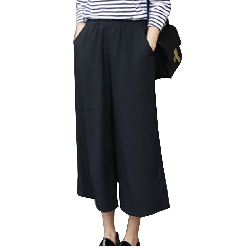 Women Pants Wide Leg Pants Ankle-Length Pants High Waist Plus Size Thin Leisure Ladies Casual Solid Comfortable Denim Leggings