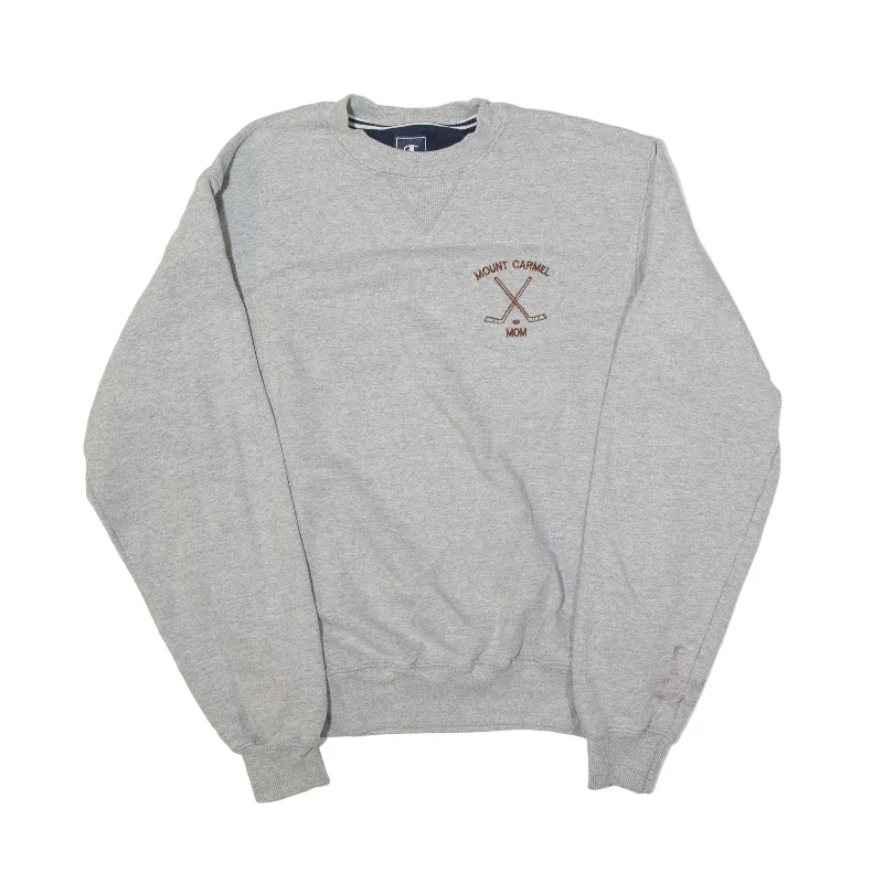 CHAMPION Mount Carmel Ice Hockey Mom USA Sweatshirt Grey Womens S Hoodie with Applique Textured Unique CHAMPION Mount Carmel Ice Hockey Mom USA Sweatshirt Grey Womens S Hoodie with Applique Textured Unique