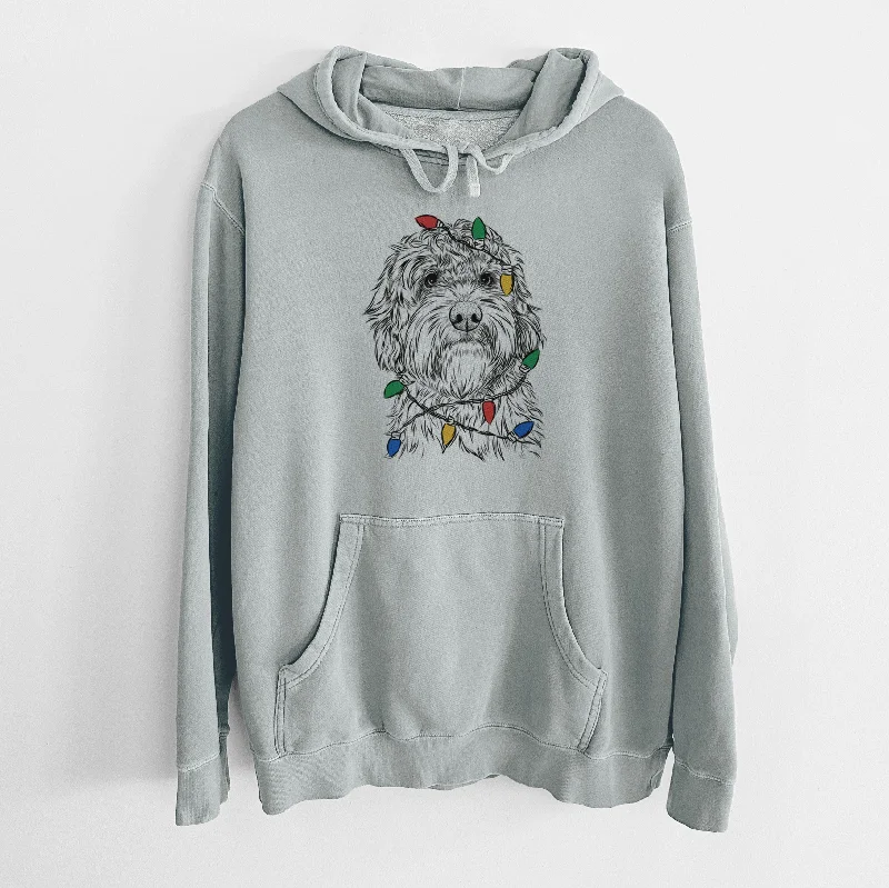 Christmas Lights Huckleberry the Australian Labradoodle - Unisex Pigment Dyed Hoodie Hoodie with Pastel Soft Subtle Christmas Lights Huckleberry the Australian Labradoodle - Unisex Pigment Dyed Hoodie Hoodie with Pastel Soft Subtle