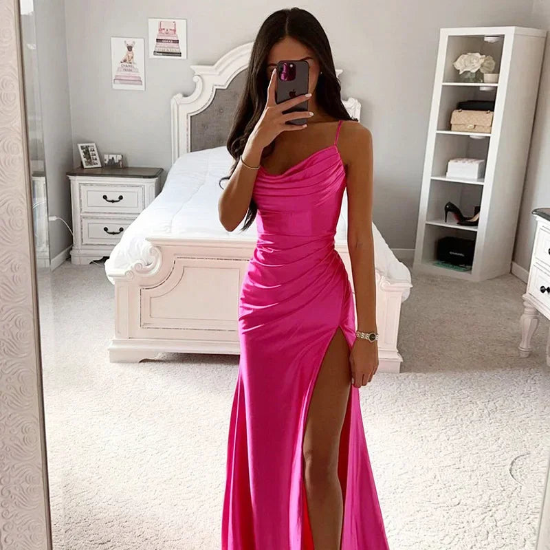 Sexy Women Corset Party Dress Elegant Strap Sleeveless High Waist Slit Folds Halter Satin Evening Graduation Dress Y2K Clothes Off-the-shoulder Chic Trendy Sexy Women Corset Party Dress Elegant Strap Sleeveless High Waist Slit Folds Halter Satin Evening Graduation Dress Y2K Clothes Off-the-shoulder Chic Trendy