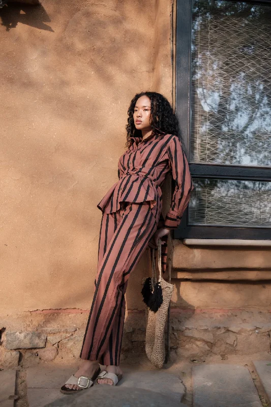 The Terra Tribe Copper Stripes Sandra Straight Pants Classic Stretch Pants