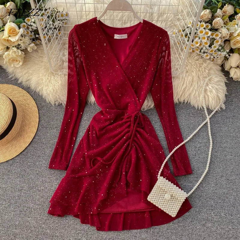 FTLZZ New Women's Dresses Spring Long Sleeve V-neck Elegant Dresses Casual Asymmetrical Ruffle Mini Dress Party Dress Tunics New arrival FTLZZ New Women's Dresses Spring Long Sleeve V-neck Elegant Dresses Casual Asymmetrical Ruffle Mini Dress Party Dress Tunics New arrival