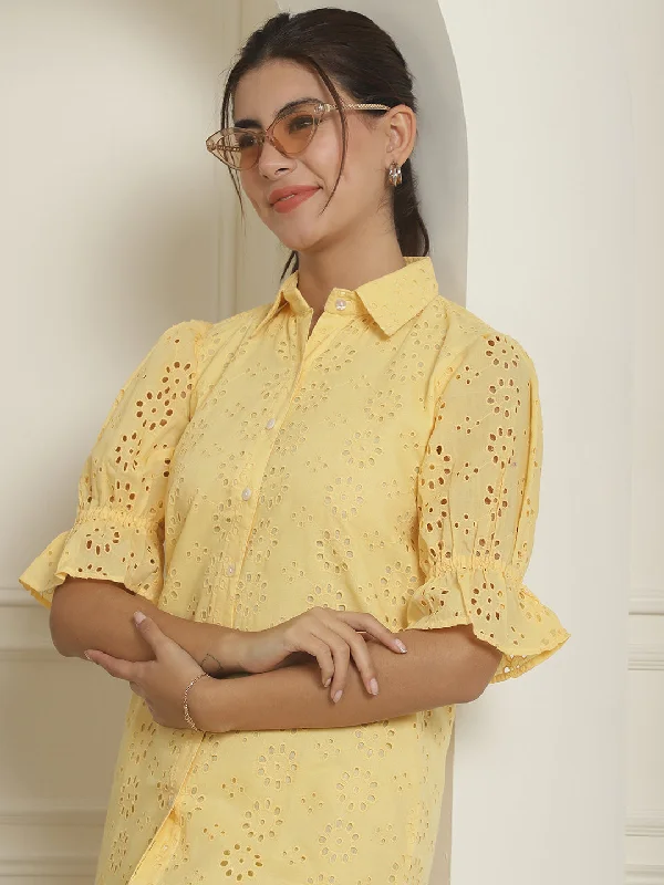 Indian Needle Women's Embroidered Cotton Dress - Yellow