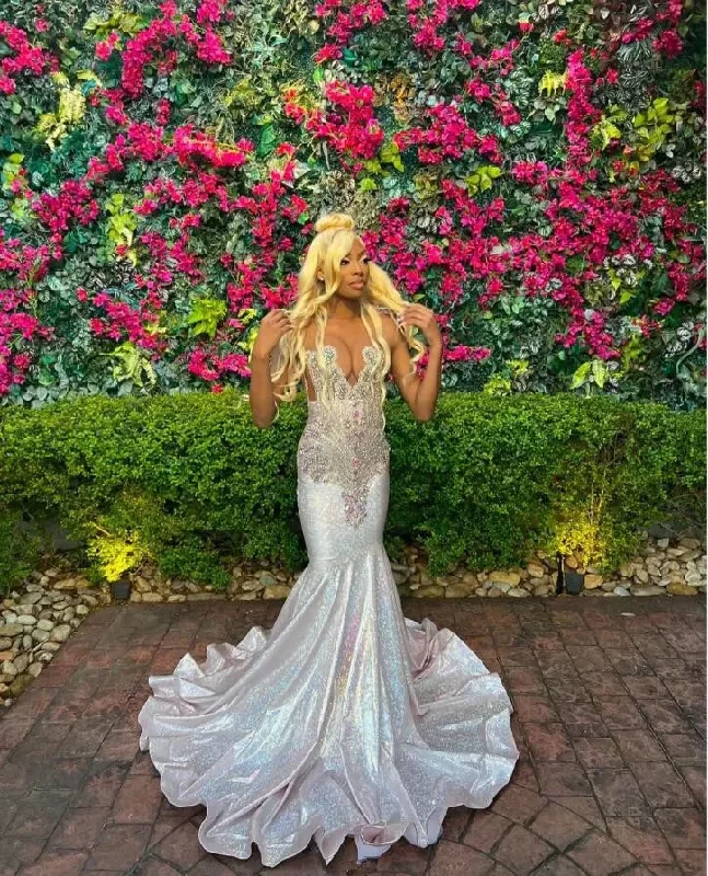 Silver Diamond Sparkly Mermaid Prom Ceremony Dresses for Black 2024 Luxury Crystal Long Evening Gown vestido boda invitada Silver Diamond Sparkly Mermaid Prom Ceremony Dresses for Black 2024 Luxury Crystal Long Evening Gown vestido boda invitada