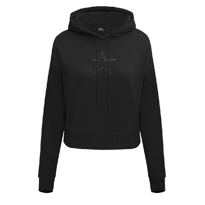 NFL DALLAS COWBOYS TRIPLE BLACK WOMEN'S CROPPED PULLOVER HOODIE (TRIPLE BLACK) Faux Fur Trim