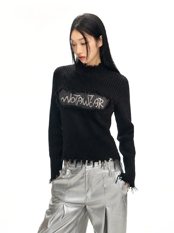 Row Edge Slim Fit Bottle-Neck Sweater Polka Dot Checkered Tartan