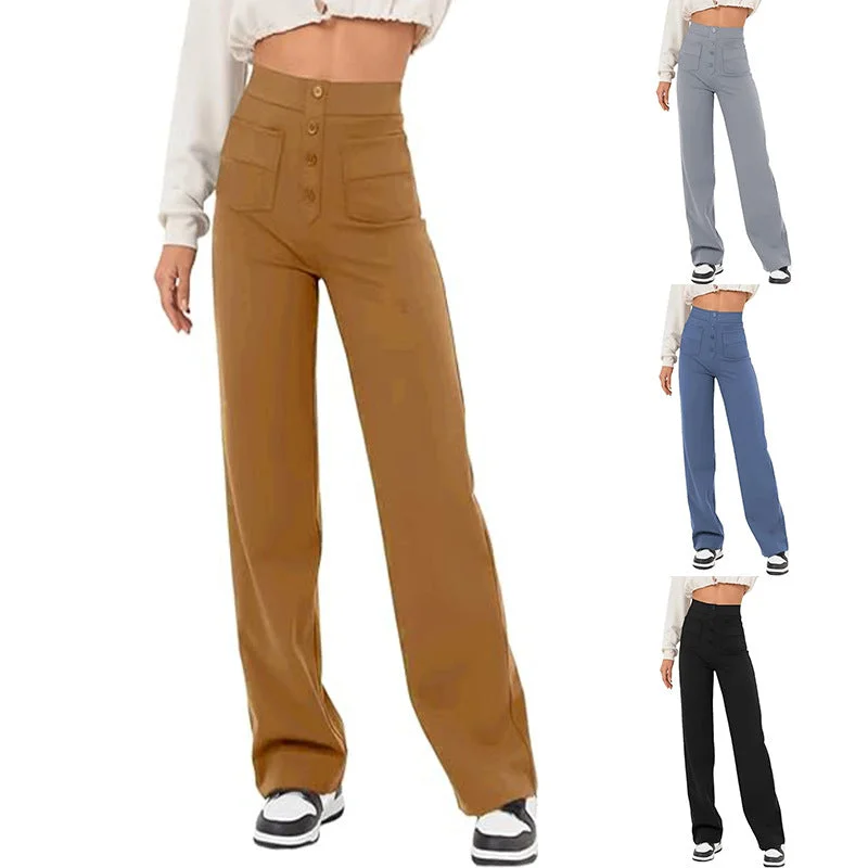 High Waist Trousers With Pockets Casual Loose Wide Leg Button Straight Pants Women's Clothing Cropped Trousers Casual Linen High Waist Trousers With Pockets Casual Loose Wide Leg Button Straight Pants Women's Clothing Cropped Trousers Casual Linen