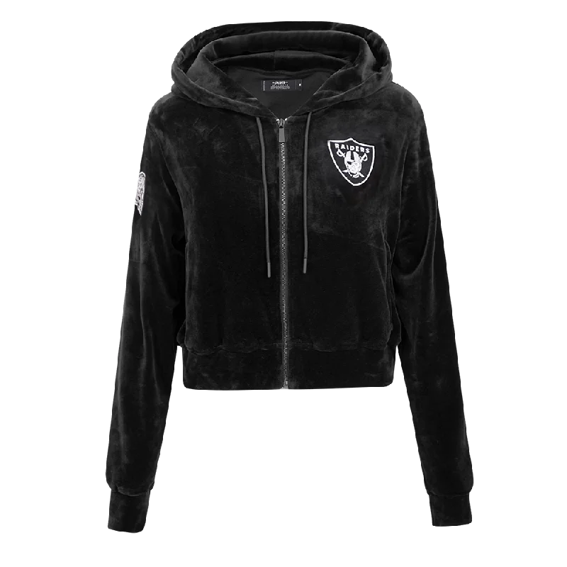 NFL LAS VEGAS RAIDERS CLASSIC WOMEN'S VELOUR FULL ZIP PULLOVER HOODIE (BLACK) Zipper Front Cardigan NFL LAS VEGAS RAIDERS CLASSIC WOMEN'S VELOUR FULL ZIP PULLOVER HOODIE (BLACK) Zipper Front Cardigan