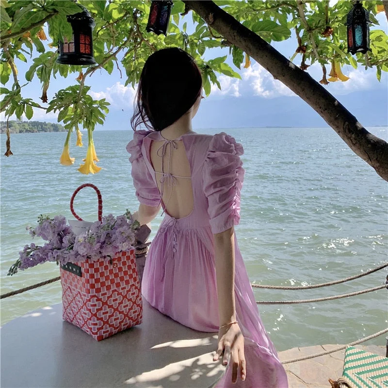 Women Purple Long Backless Dress Summer Runway Elegant Fairy Vintage Dress Beach Vacation Party Night Long Vestido New Women Purple Long Backless Dress Summer Runway Elegant Fairy Vintage Dress Beach Vacation Party Night Long Vestido New