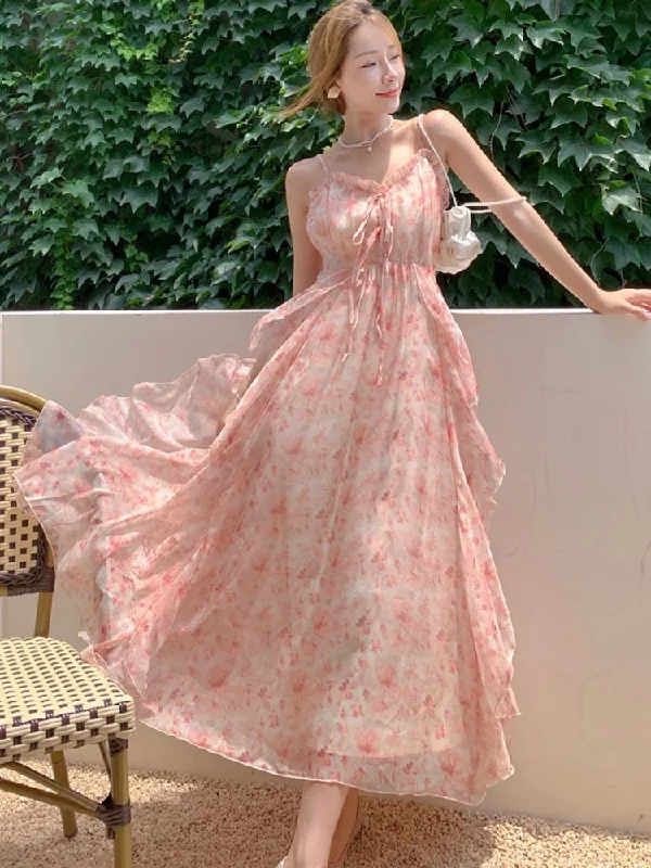 Pphmm Summer Elegant Print Chiffon Dress For Women Bohemian Long Dress Female Spaghetti Straps Holiday Beach Ruffle Vestidos Pphmm Summer Elegant Print Chiffon Dress For Women Bohemian Long Dress Female Spaghetti Straps Holiday Beach Ruffle Vestidos