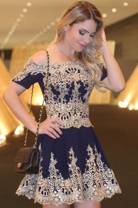 Short Sleeves Mini Charming Navy Blue Length Prom Dress Homecoming Dresses Party Gowns Short Sleeves Mini Charming Navy Blue Length Prom Dress Homecoming Dresses Party Gowns