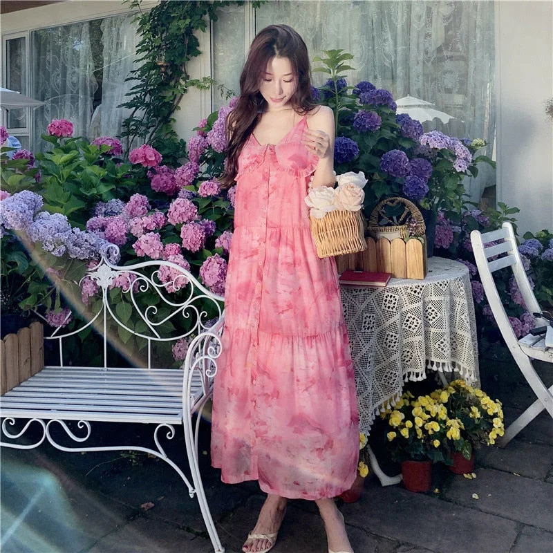 Summer Floral Strap Dress Women Elegant Pink Backless Long Formal Slip Dresses for Wedding Guest Bridesmaid Birthday Prom Summer Floral Strap Dress Women Elegant Pink Backless Long Formal Slip Dresses for Wedding Guest Bridesmaid Birthday Prom