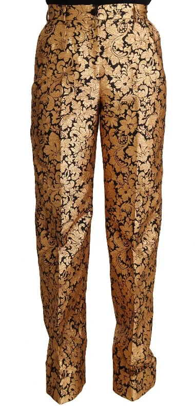 Elegant Floral Jacquard High Waist Trousers Trousers Top Rated