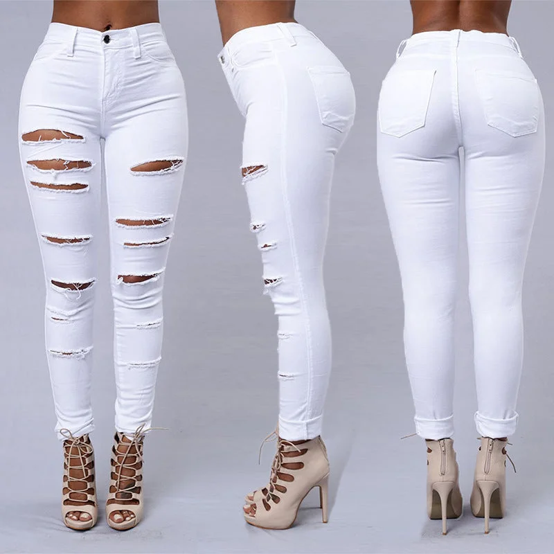 Ripped Jeans Women Skinny Trousers Casual High Waist Pencil Pants Trousers sophisticated sleek Ripped Jeans Women Skinny Trousers Casual High Waist Pencil Pants Trousers sophisticated sleek
