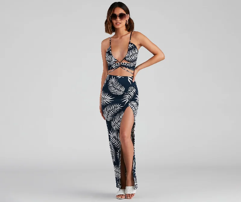 Tropical Palm Leaf Crop Top Beaded Sequined Faux Fur