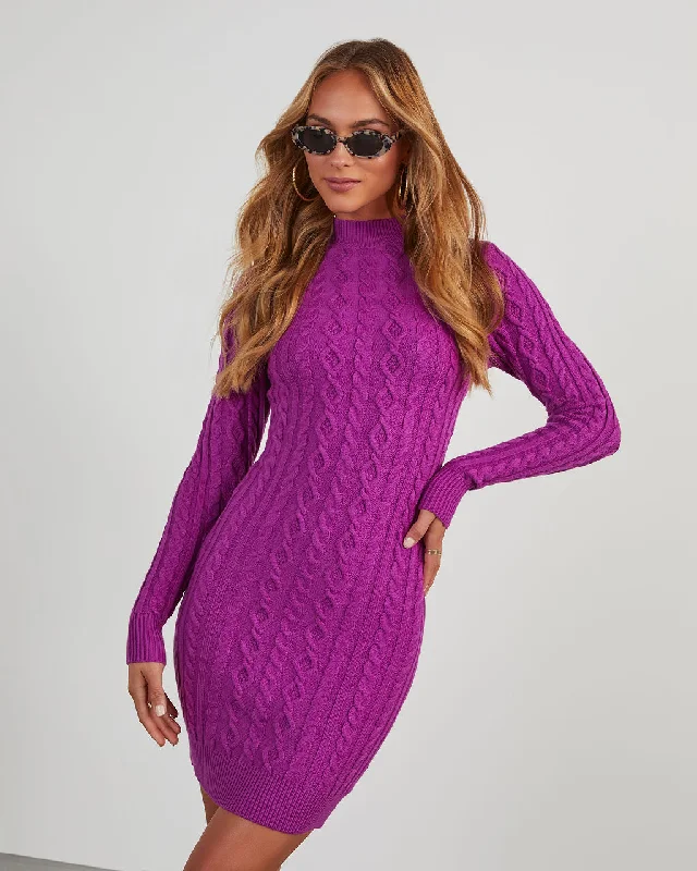 Terri Cable Knit Mini Sweater Dress Sequined Glittery Shiny