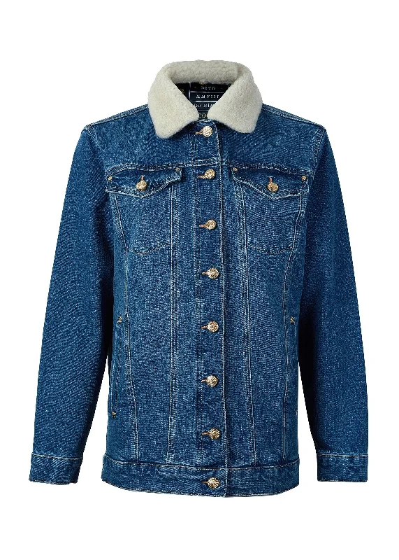 Longline Denim Jacket - Classic Indigo Sherpa Embroidered Jacket Appliqued Jacket Beaded Jacket Longline Denim Jacket - Classic Indigo Sherpa Embroidered Jacket Appliqued Jacket Beaded Jacket